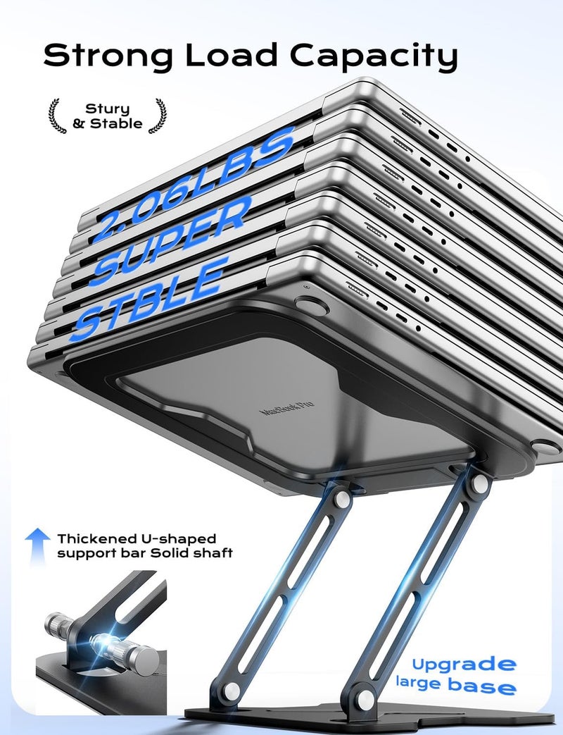JCZT Adjustable Laptop Stand for Desk, Metal Foldable Laptop Riser, Portable Laptop Holder Mount, Ventilated Cooling Notebook Stand for MacBook Air Pro, All 10-16'' Notebooks Laptops Black - Image 4